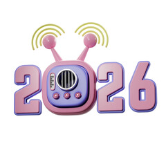 2026 digits with cute radio antenna style. 3D illustration