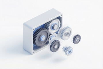 Naklejka premium Mechanical gears in white box