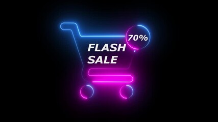 Neon shopping cart with 70 percent flash sale discount