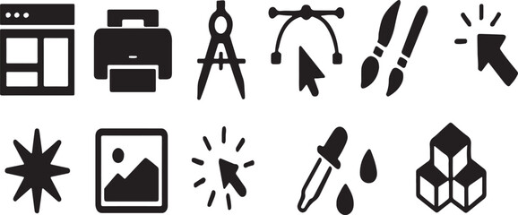 Design Cursor and Tool Black Line Icons