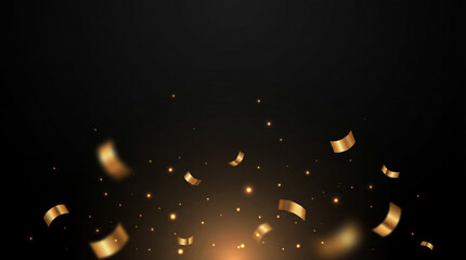 Elegant golden confetti falling against a dark background with sparkling light particles, perfect for celebrations, New Year, luxury events, and festive designs