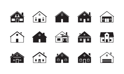 Set of house icons showing different home and building designs for real estate and urban use