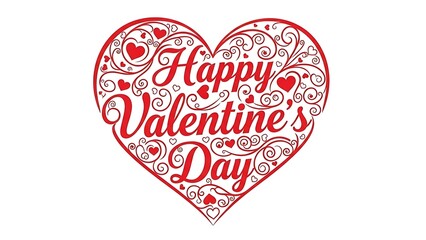 Red Heart with Intricate Swirls and " Happy Valentine's Day" Text valentines day love