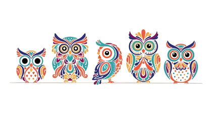 Lamas personalizadas con tu foto Collection of cute decorative owls with intricate colorful patterns in a row on a white background