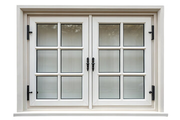 Fototapeta premium White wooden window with glass panes on white background