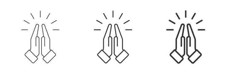 Prayer and Respect icon set. Pray icon collection, religion and prayer, hands praying icon set, linear pattern on white background. Sign of gratitude with folded hands. Vector