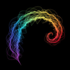 Vibrant rainbow smoke swirling dynamically in a colorful arc