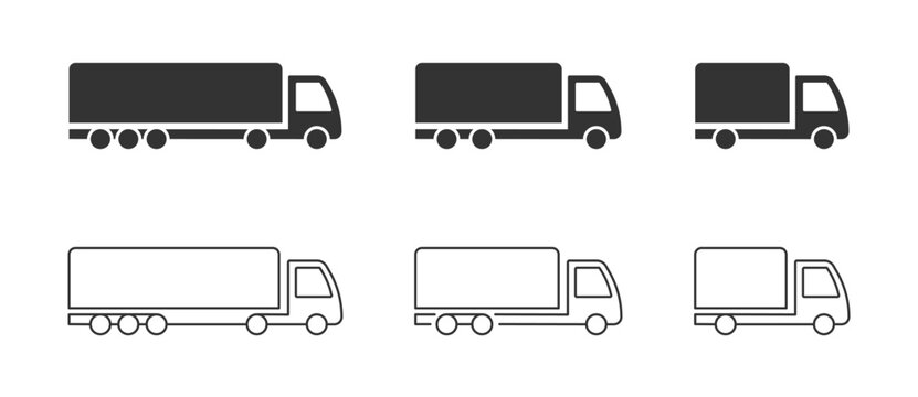 Delivery truck icon set. Contains such icons as Logistics Services, Delivery Incidents, Loading and Unloading. Editable stroke. Cargo van icon. Line and glyph delivery truck. Shipping lorry