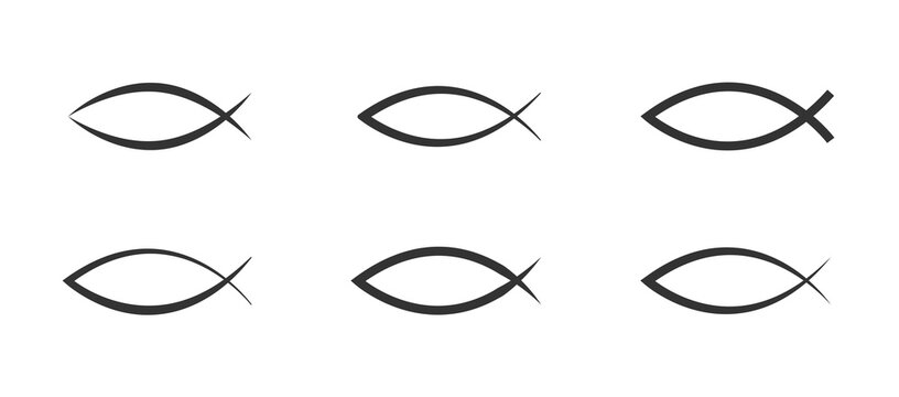 Christian fish symbol. Christian fish icons set. Ichthys. Religious symbol. Faith in Jesus Christ. Vector illustration
