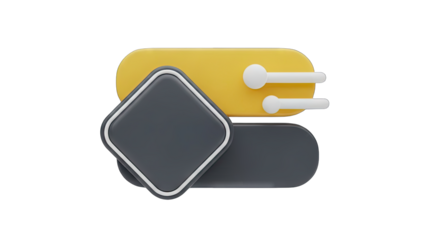 Abstract 3D Graphic Element with Yellow Toggle Switch and Gray Square Overlay on Transparent Background