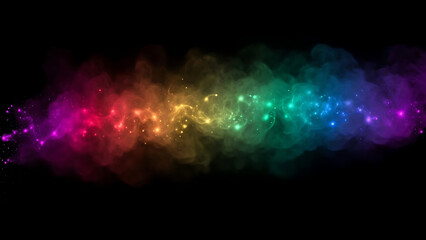 Obraz premium Vibrant rainbow smoke with glowing particles on black background