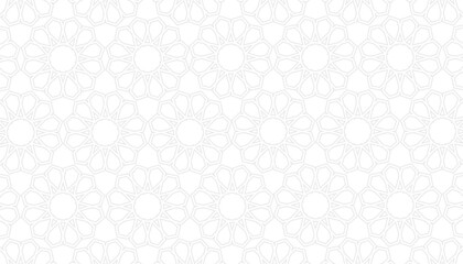 Seamless floral geometric pattern with repeating mandala style outlines in soft monochrome design