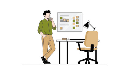 Fototapeta premium Business professional considering schedule in an office setting with minimalist design style