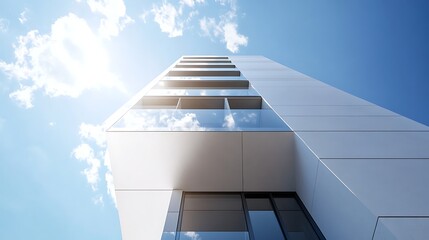 The tall glass skyscraper in the downtown city acts as a ladder to sky for corporate business