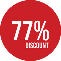 77% discount icon vector red circle with white text