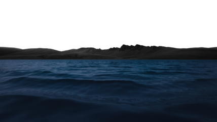 Dark blue water and grey mountains on transparent background isolated on a transparent background