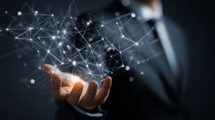 Sophisticated business professional presenting cutting-edge technology solutions for a brighter future with innovative connections and networking possibilities