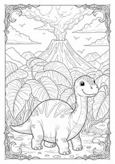 Cute Dinosaurin Nature Coloring Page for Kids
Dino Adorable [Subject] cartoon character standing in a forest or mountain landscape. Easy coloring page for children with clear, bold lines