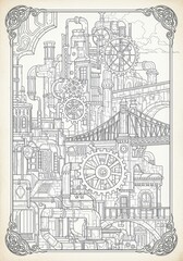 Majestic Building Anti-Stress Coloring Template Architecture Highly detailed [Subject] drawing with floral and geometric patterns. Monochrome outline art perfect for mindfulness coloring.
