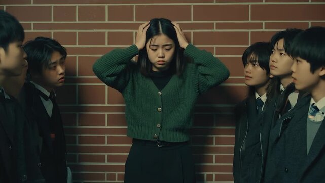Young woman experiencing stress and frustration, hand on head, expressing anxiety and worry in a modern setting.