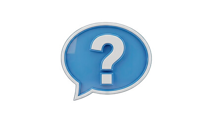 A Glossy Blue Speech Bubble With A 3D White Question Mark Inside Against A Transparent Background symbolizing confusion or inquiry