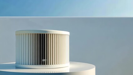 An innovative air conditioning unit provides a refreshing breeze, creating a comfortable atmosphere in a sunny and modern outdoor space