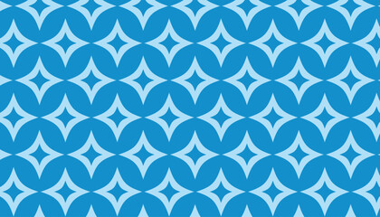 Seamless geometric wave pattern with curved diamond shapes forming repeating abstract blue design