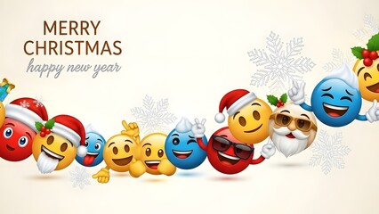 Festive christmas illustration with colorful smiling emoji characters and holiday greetings