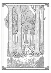 Surreal Forest Coloring Sheet Organic Patterns Nature Hand drawn [Subject] illustration with flowing organic swirls. Abstract decorative line art design on white background.
