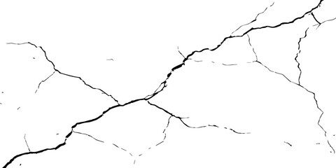 High-contrast cracked texture on a white background, featuring distressed lines and natural fracture patterns. Perfect for backgrounds, overlays, grunge design, and abstract artistic projects.