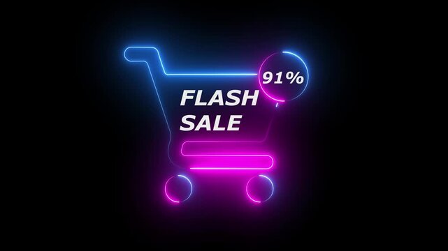 Neon shopping cart with 91 percent flash sale discount