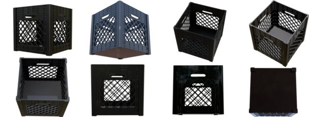 eight direction carbon fabric milk crate set create by 3D modeling transparent png objects.