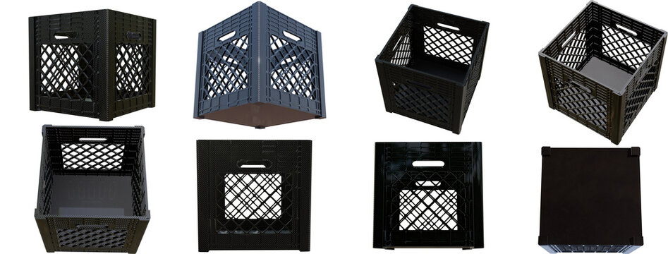 eight direction carbon fabric milk crate set create by 3D modeling transparent png objects.