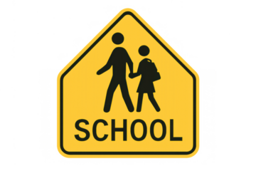 School crossing sign warning drivers of pedestrians, students, and children entering or leaving school zones during school hours
