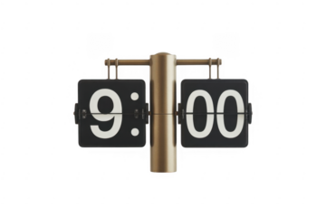 Flip clock showing nine oclock on transparent background isolated on a transparent background