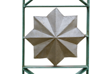 Metal Star Ornament with Geometric Frame on Transparent Background