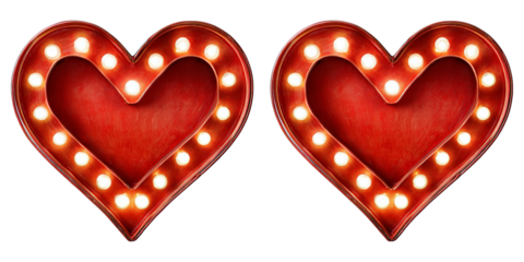 Two Red Heart Marquee Lights isolated on a transparent background