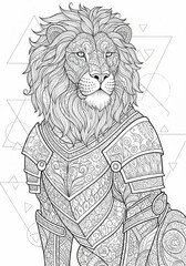  Surreal Lion Coloring Sheet Organic Patterns Hand drawn Lion illustration with flowing organic swirls. Abstract decorative line art design on white background.
