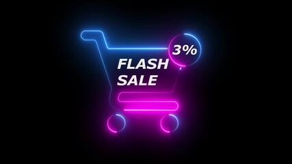 Neon shopping cart with 3 percent flash sale discount