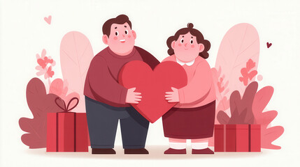Cute cartoon kids celebrate valentine's day with heart and gifts colorful love scene romantic atmosphere
