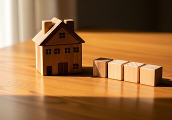 Wooden House Model and Building Blocks Symbolizing Real Estate Investment and Future Home Construction