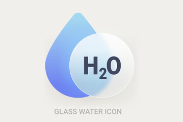 Blue Water Drop Icon with Transparent Disc for Text. Modern Aqua H2O symbol
