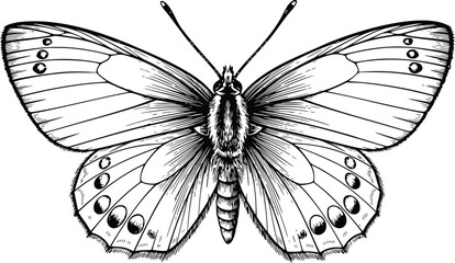 Detailed Black and White Sketch of a North American White Butterfly Isolated on Transparent Background © Prosun Design