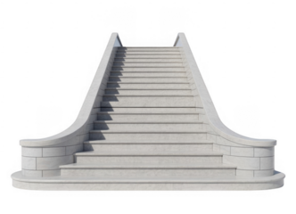 Grand Stone Staircase with Curved Railings isolated on a transparent background