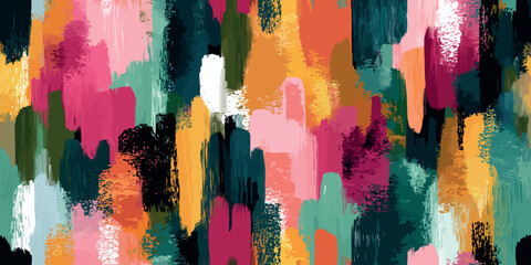Obraz premium Vivid abstract vector pattern of vertical textured brushstrokes in pink, teal, gold, and burgundy for design, high-impact fashion, and contemporary home decor