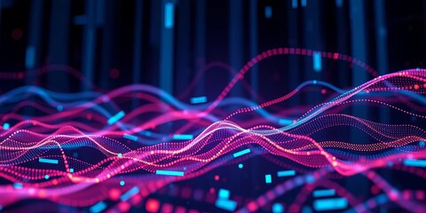 Sleek holographic AI interface displays data streams,  shapes,  technology background