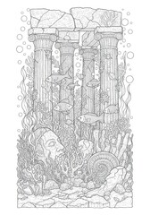 Majestic Castle/Tower Anti-Stress Coloring Template  Highly detailed Architecture drawing with floral and geometric patterns. Monochrome outline art perfect for mindfulness coloring