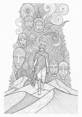 Majestic Castle/Tower Anti-Stress Coloring Template  Highly detailed Architecture drawing with floral and geometric patterns. Monochrome outline art perfect for mindfulness coloring