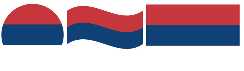 Set of civil Serbia flags isolated. Round civil flag of Serbia isolated, waving flag of Serbia and rectangular flag.