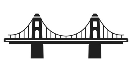 A striking black and white illustration of a suspension bridge design a bold silhouette